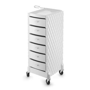 Weißer Arbeitswagen mit fünf Schubladen, Quaderdesign