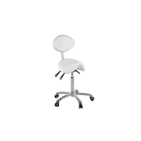 Ergonomischer weißer Rollhocker mit Rückenlehne, höhenverstellbar