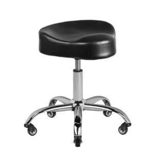 Ergonomischer, schwarzer Rollhocker mit verstellbarer Höhe und Sattel-Sitz