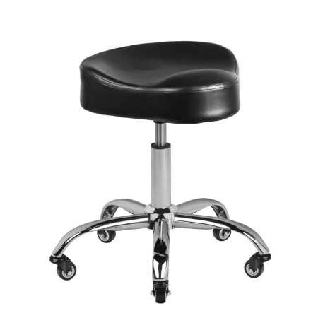 Ergonomischer, schwarzer Rollhocker mit verstellbarer Höhe und Sattel-Sitz