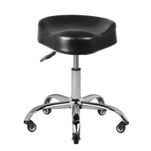 Ergonomischer, schwarzer Rollhocker mit verstellbarer Höhe und Sattel-Sitz