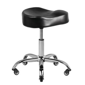 Ergonomischer, schwarzer Rollhocker mit verstellbarer Höhe und Sattel-Sitz