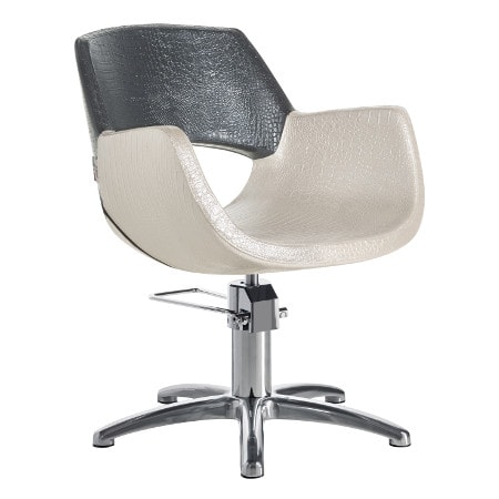 Moderner Friseurstuhl mit zweifarbigem Design, verstellbar und stilvoll für Salonausstattung.
