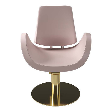Moderner rosa Friseurstuhl mit goldener Basis, stilvolles Salon-Möbelstück für professionelle Haarstylisten.