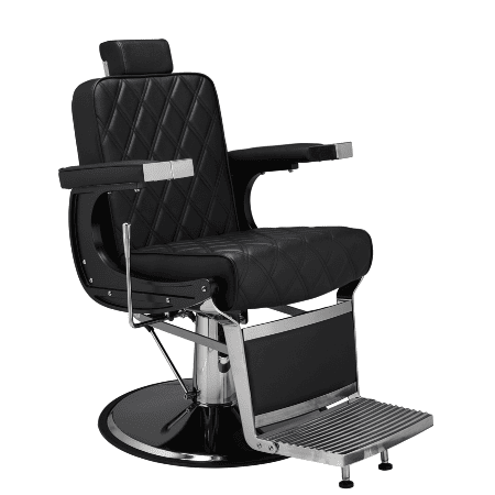 Schwarzer, verstellbarer Friseurstuhl im Vintage-Design mit Fußstütze und gepolstertem Sitz für Barber-Shops.