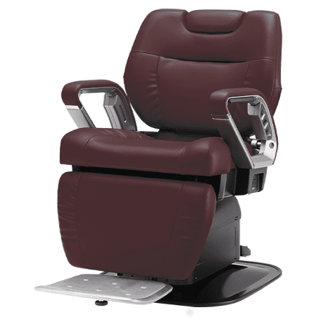 Barberstuhl aus braunem Leder mit ergonomischem Design für komfortables Hairstyling und Friseurerlebnis.