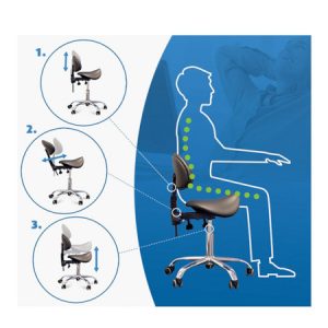 Ergonomischer Kosmetikhocker mit verstellbarer Höhe und Rückenlehne für optimale Sitzhaltung und Rückengesundheit.