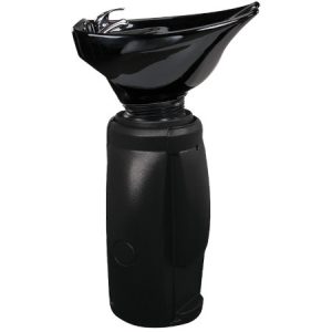 Schwarzes Standwaschsaeule, ideal für Friseur-Salons, mit ergonomischem Design.