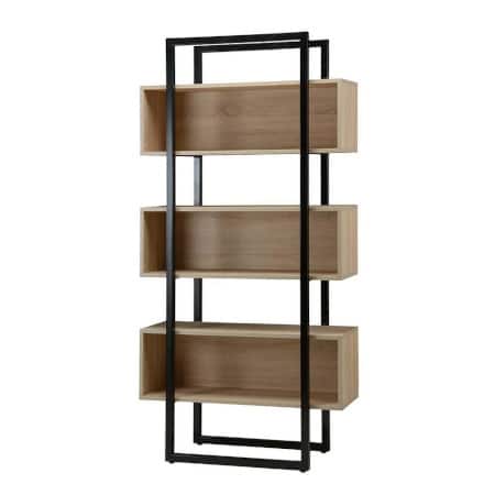 Modernes Regal mit Holzregalböden und schwarzem Metallrahmen