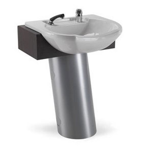 Modernes Vorwrtswaschbecken mit schrägem Sockel und integriertem Wasserhahn
