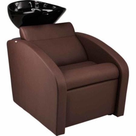 Brauner Friseursalon-Waschstuhl mit schwarzem Becken für Haarpflege und Komfort. Ideal für moderne Salons.