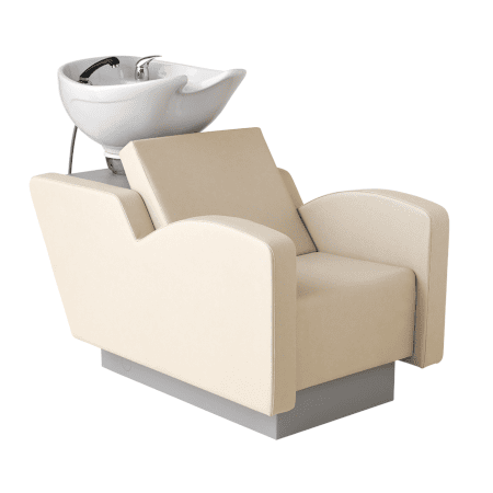 Moderner Friseurstuhl mit Waschbecken, ergonomisch und komfortabel für Salon oder Spa Nutzung.