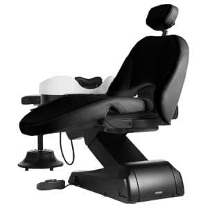 Moderner, verstellbarer schwarzer Kosmetikstuhl für Komfort in Salons und Spas. Ideal für Behandlungen und Entspannung.