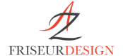 Logo von Friseur Design mit stilisiertem roten Buchstaben A und modernem Schriftzug.