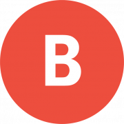 Ein orangefarbener Kreis mit dem weißen Buchstaben B darin.
